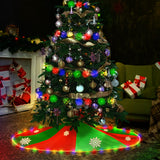 DIY,Christmas tree skirt 48 inches high-quality red with green, snowflake flakes and LED lights skirt decoration and New Year party, holiday home decoration