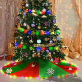 DIY,Christmas tree skirt 48 inches high-quality red with green, snowflake flakes and LED lights skirt decoration and New Year party, holiday home decoration