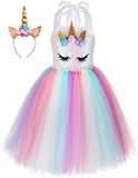 DIY girls' ballet skirt girls' Tulle dress, suitable for birthday party, photography props, unicorn clothing, rainbow dance skirt and headdress