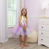 DIY girls' ballet skirt girls' Tulle dress, suitable for birthday party, photography props, unicorn clothing, rainbow dance skirt and headdress