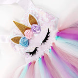 DIY girls' ballet skirt girls' Tulle dress, suitable for birthday party, photography props, unicorn clothing, rainbow dance skirt and headdress